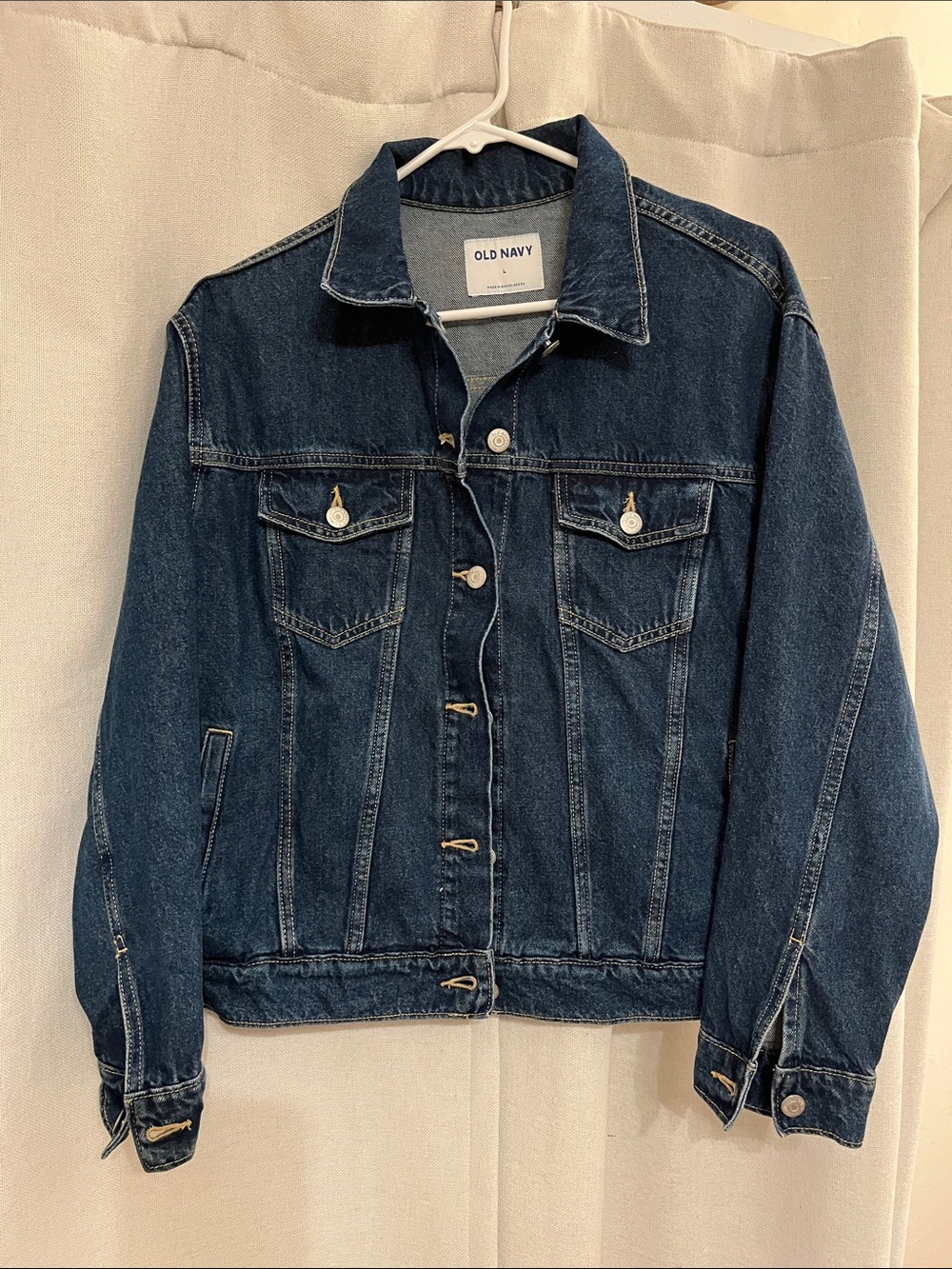 Old Navy Dark Blue Denim Trucker Jacket—Size L